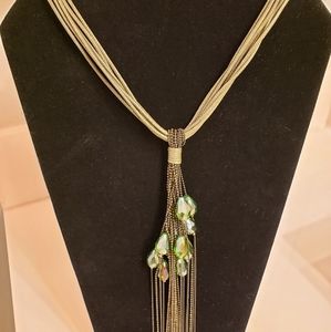 Statement green crystal bead necklace 16"